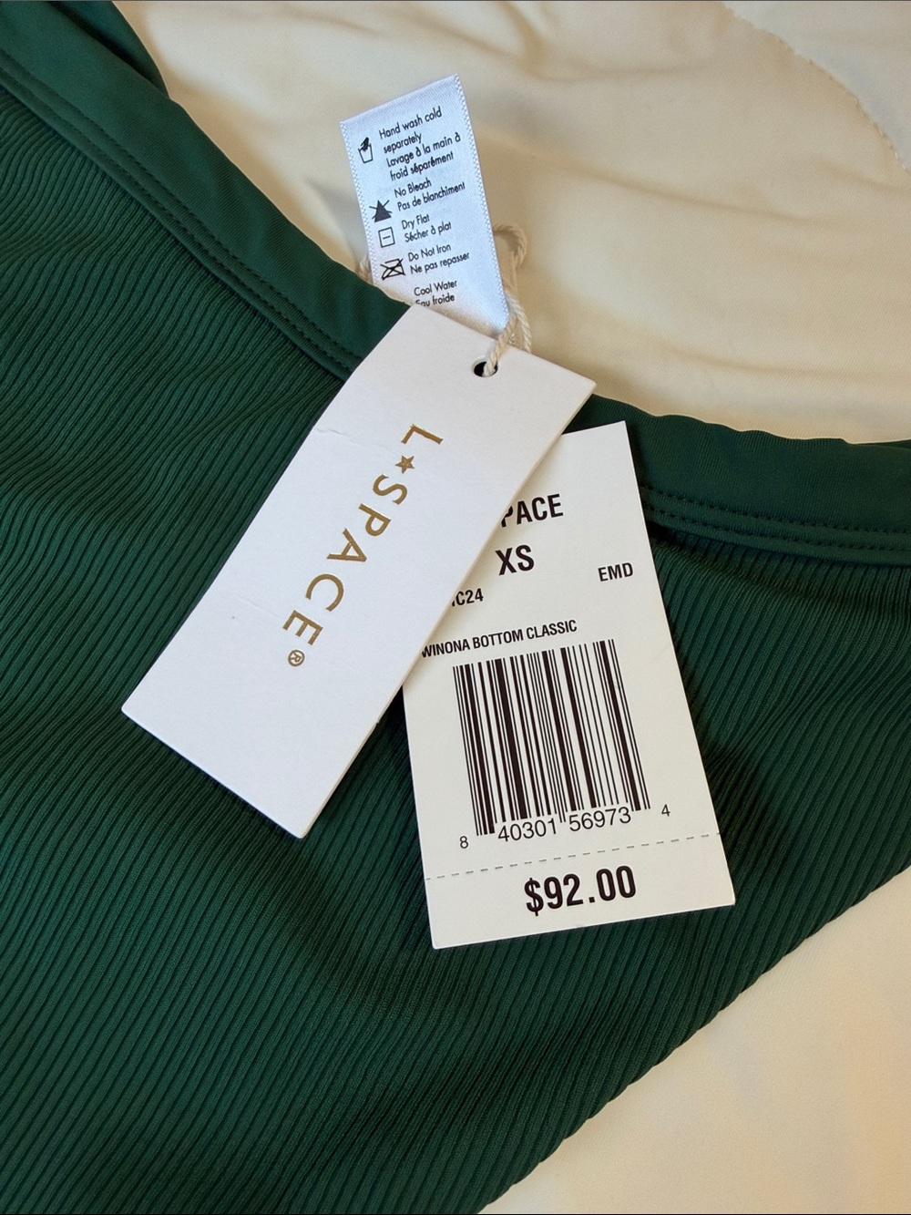 l*space Deep Green Ribbed High-Cut Bikini Bottom XS - Picture 3 of 3